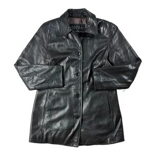 VTG Sienna Studio Leather Car Coat Black Women S 90s Minimalist Indie Sleaze